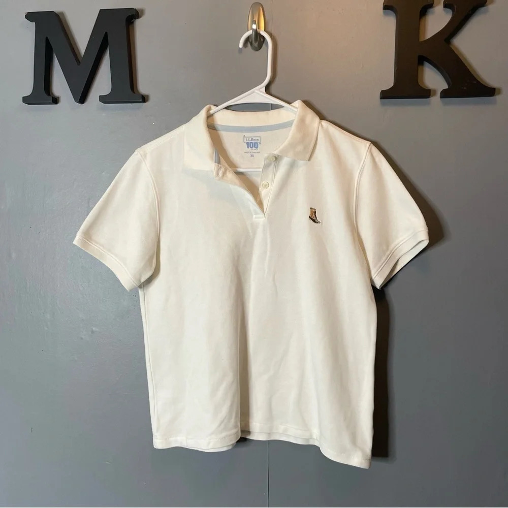 L.L.Bean Polo White 100 Year Edition With Boot logo embroidered women's‎ size xs